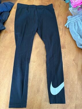 Nike Black Kids' Leggings with White Swoosh